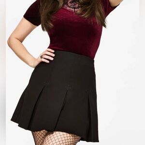 NWT Disturbia Soul Embroidered Pleated Mini Skirt Black Goth Y2K Witchy Sz 14